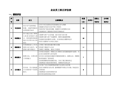 员工转正评分表