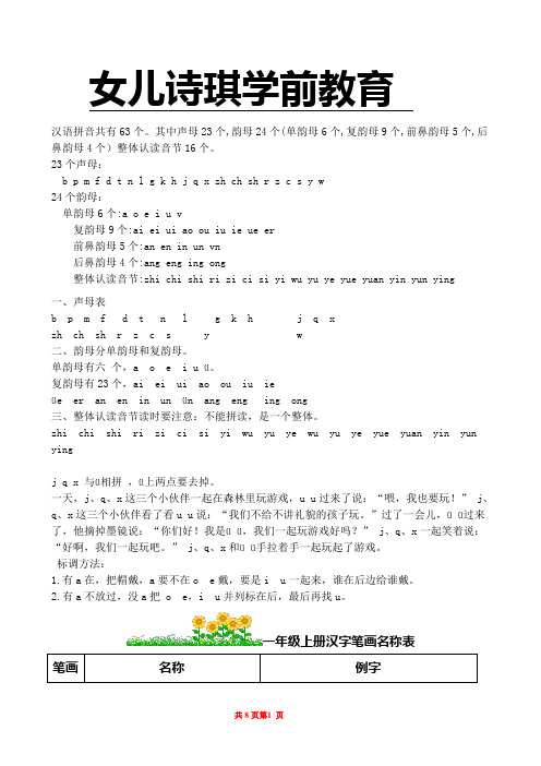 小学一年语文教育(拼音+笔画+书写规则)整理版--在家教孩子