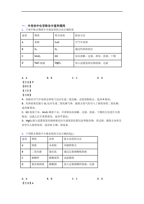 中考化学与除杂分离和提纯有关的压轴题附答案