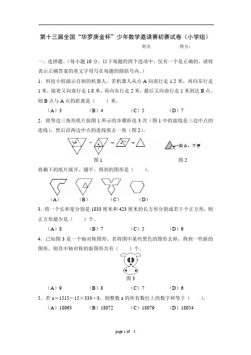 13届华罗庚杯少年数据竞赛试题及答案