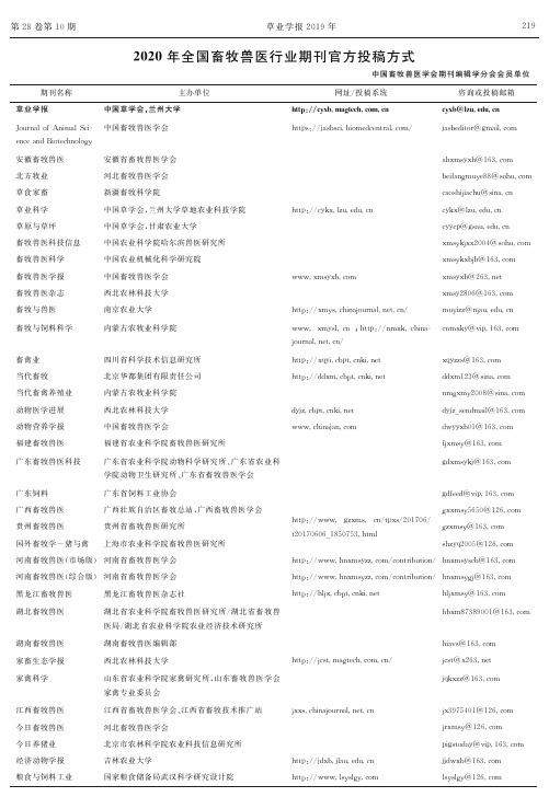2020年全国畜牧兽医行业期刊官方投稿方式