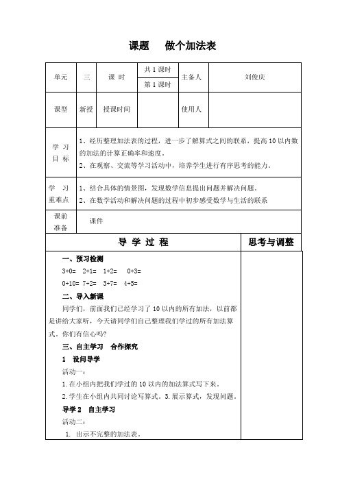(小学教案)刘俊庆《做个加法表》