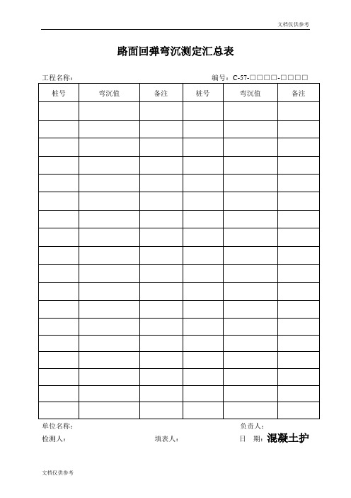 路面回弹弯沉测定汇总表