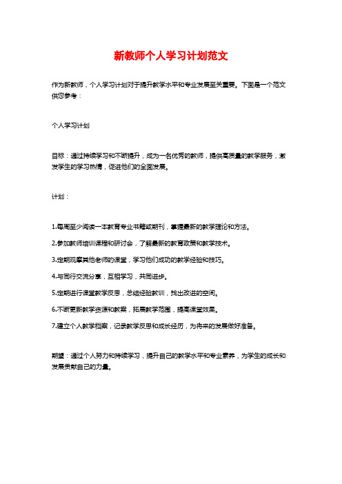 新教师个人学习计划范文