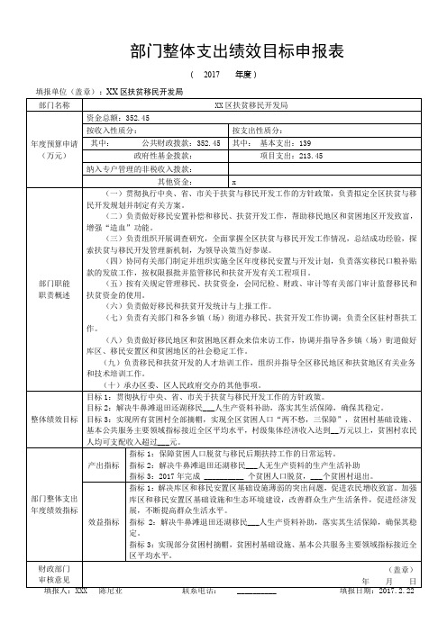 部门整体支出绩效目标申报表【模板】
