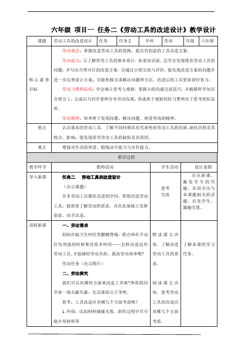 【核心素养目标】浙教版六年级《劳动》项目一 任务二《劳动工具的改进设计》教案