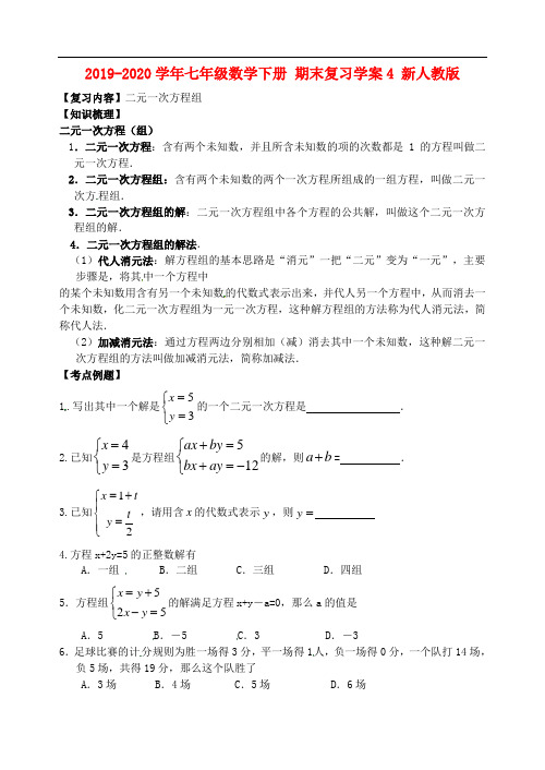 2019-2020学年七年级数学下册 期末复习学案4 新人教版.doc