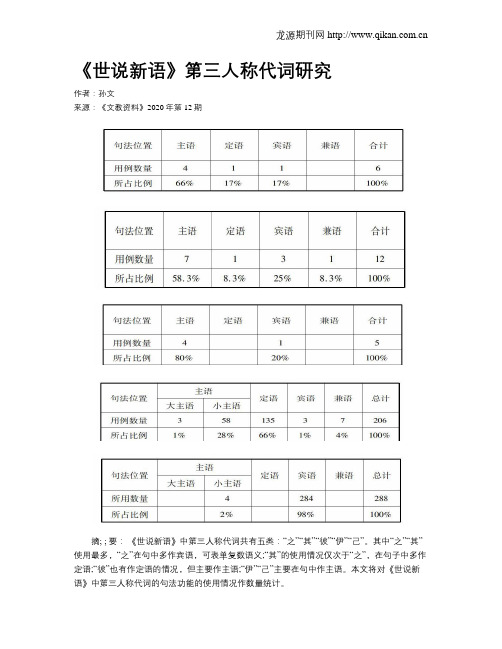 《世说新语》第三人称代词研究