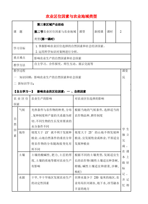 高中地理 3.2 农业区位因素与农业地域类型(第1课时)导学案 湘教版必修2-湘教版高一必修2地理学