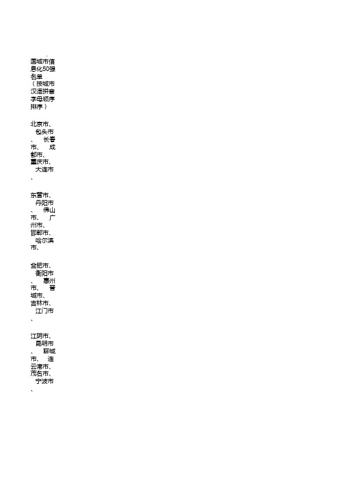2010中国城市信息化50强名单 (按城市汉语拼音字母顺序排序)