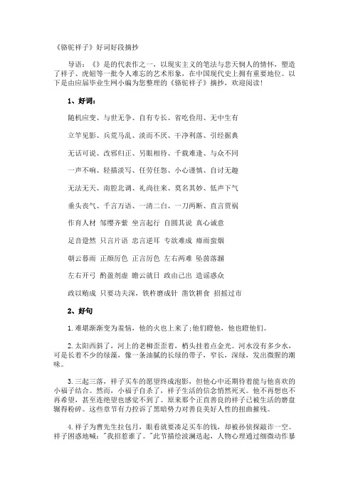 《骆驼祥子》好词好段摘抄