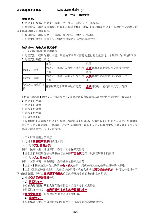 中级经济师基础第十二章财政支出