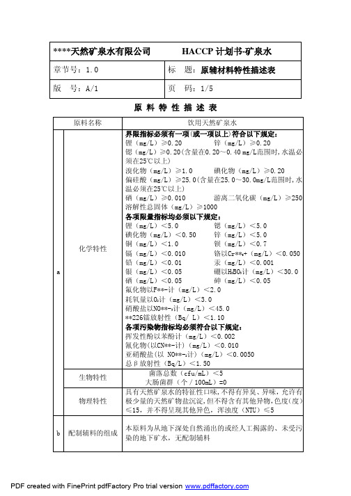 原(辅)料描述表
