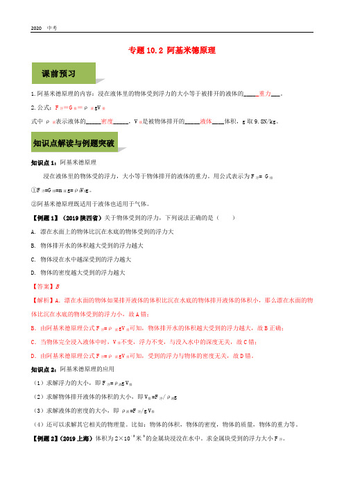 2020人教版物理八年级下册第十章浮力10.2阿基米德原理精讲精练