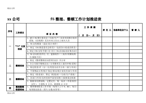 最新5S整理整顿推进计划表