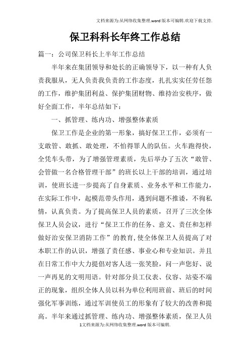 保卫科科长年终工作总结doc