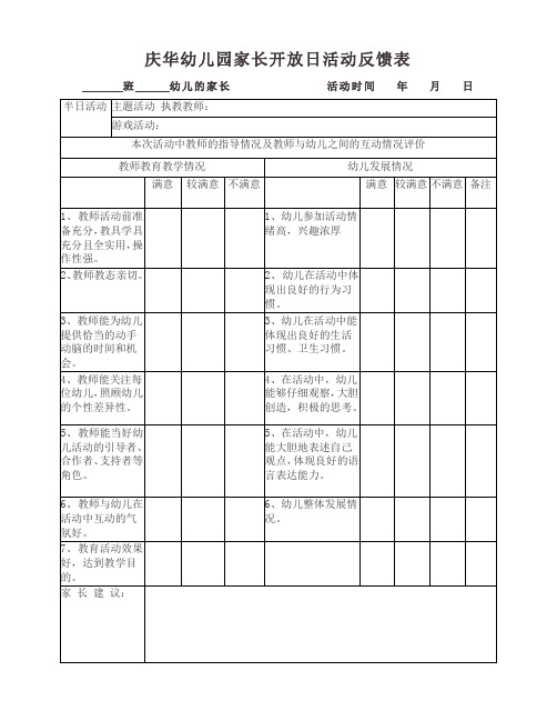 幼儿园家长开放日活动反馈表