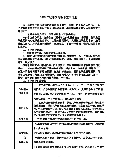 2019年九年级英语工作计划
