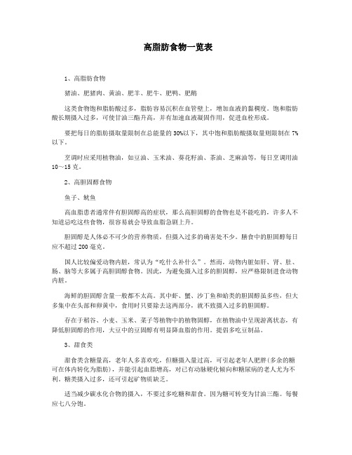高脂肪食物一览表