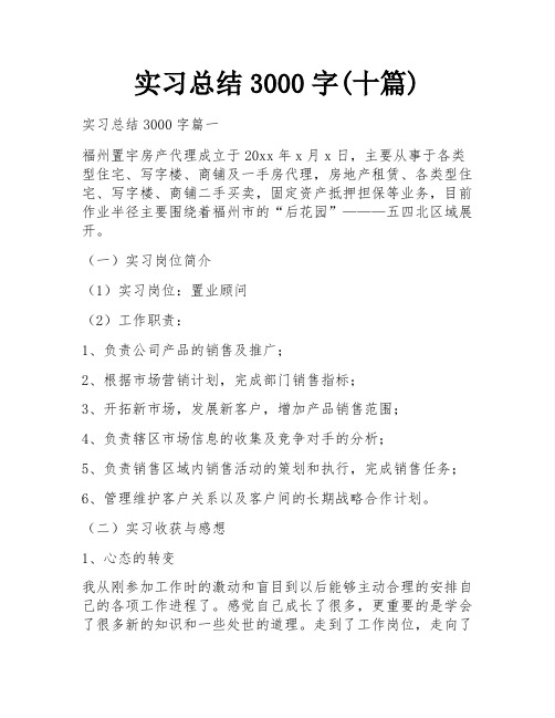 实习总结3000字(十篇)