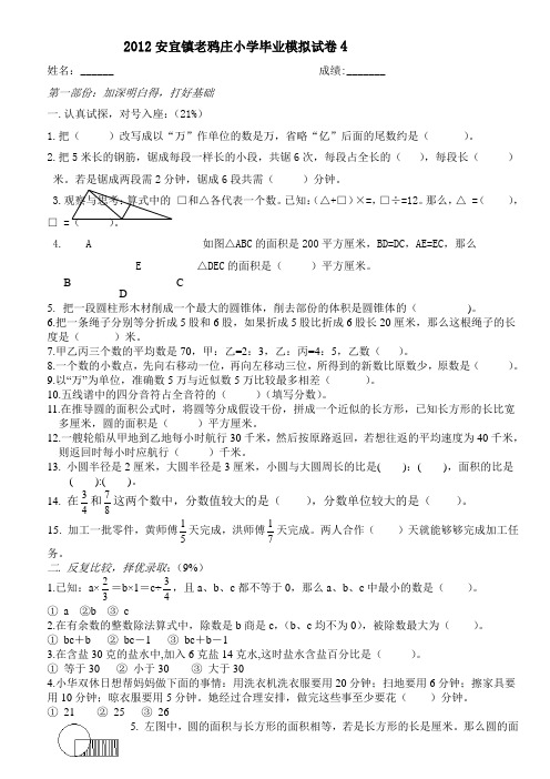4老鸦庄小学数学毕业模拟试卷