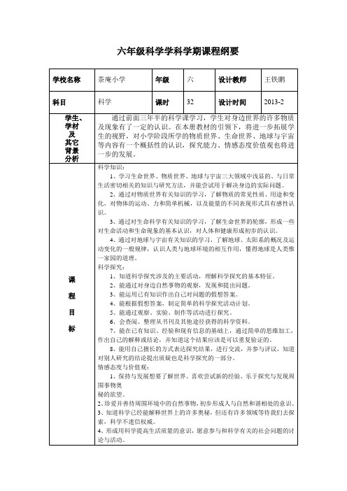 六年级科学学科下册学期课程纲要