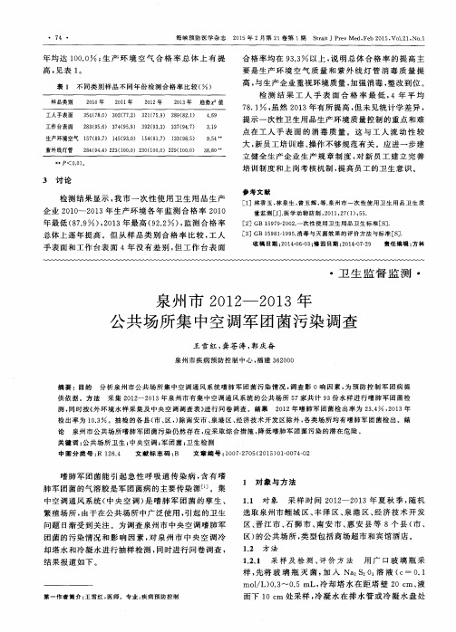 泉州市2012—2013年公共场所集中空调军团菌污染调查