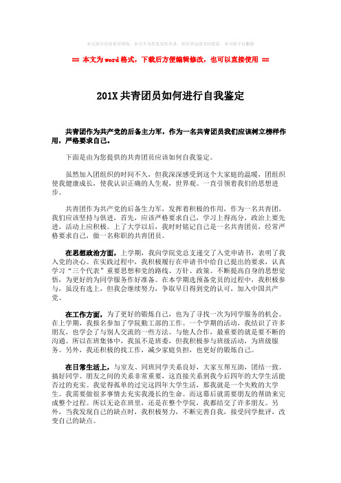 【优质】201X共青团员如何进行自我鉴定-实用word文档 (2页)