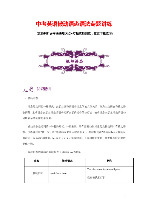 中考英语被动语态语法专题讲练(含答案)