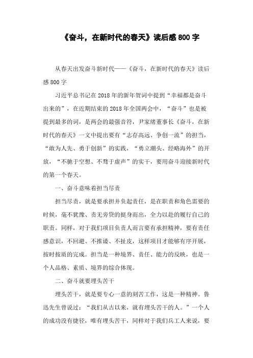 《奋斗,在新时代的春天》读后感800字(四)