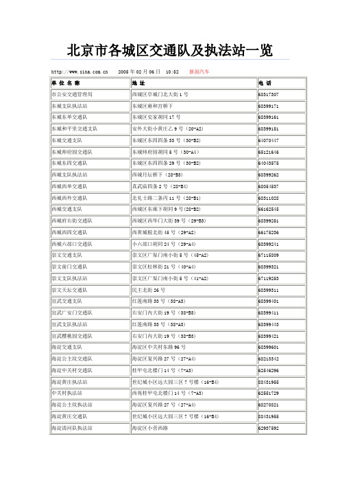 北京市各城区交通队及执法站一览