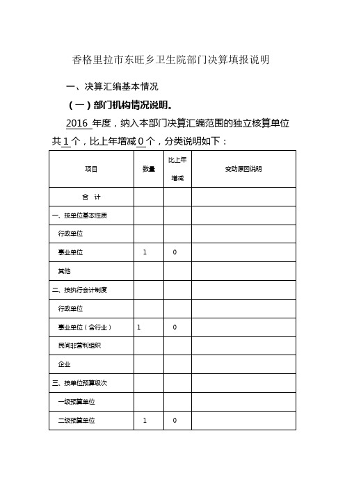 香格里拉东旺乡卫生院部门决算填报说明