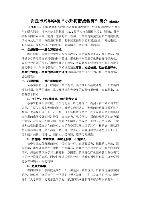 【VIP专享】安丘市兴华学校“小升初衔接教育”简介(张晓波)