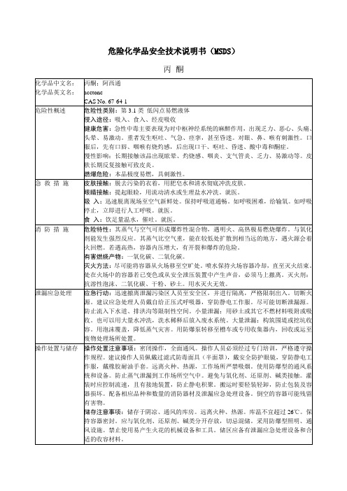 丙酮危险化学品安全技术说明书(MSDS)
