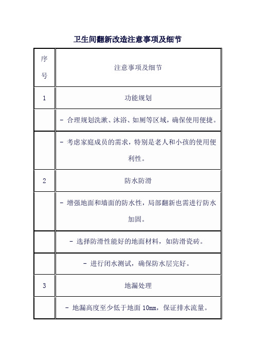 卫生间翻新改造注意事项及细节