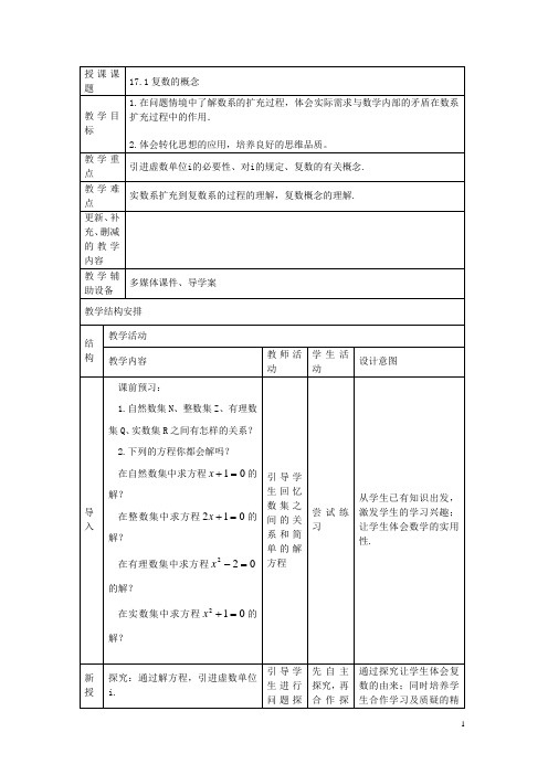 江苏扬中中职数学(苏教版 第四册)教案：17.1 复数的概念