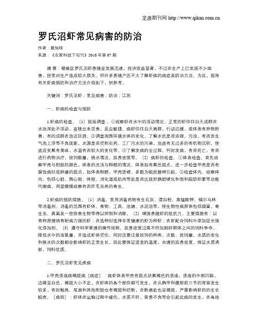 罗氏沼虾常见病害的防治