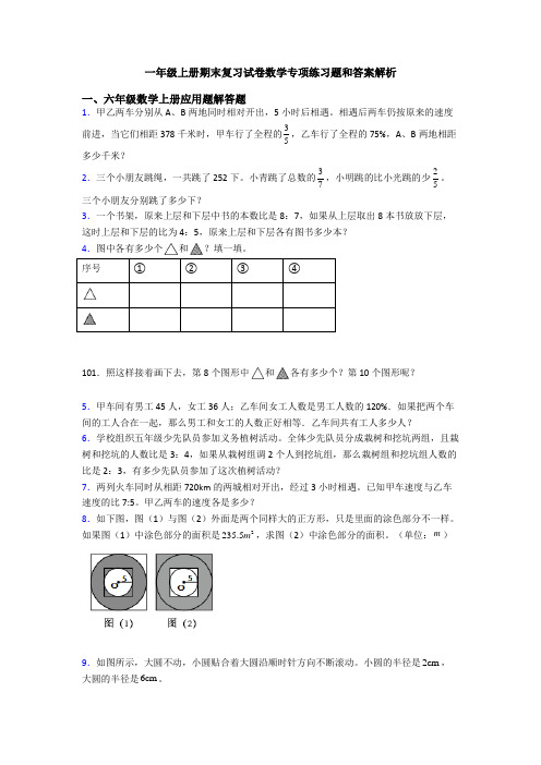 一年级上册期末复习试卷数学专项练习题和答案解析