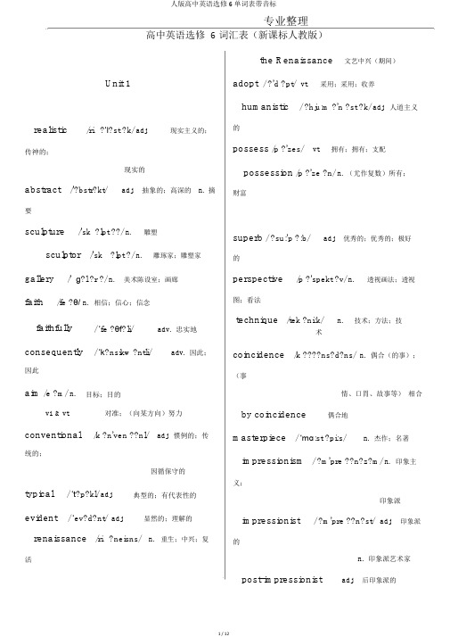 人版高中英语选修6单词表带音标