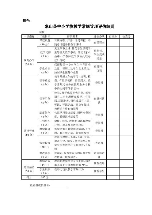 象山县中小学校教学常规管理评估细则