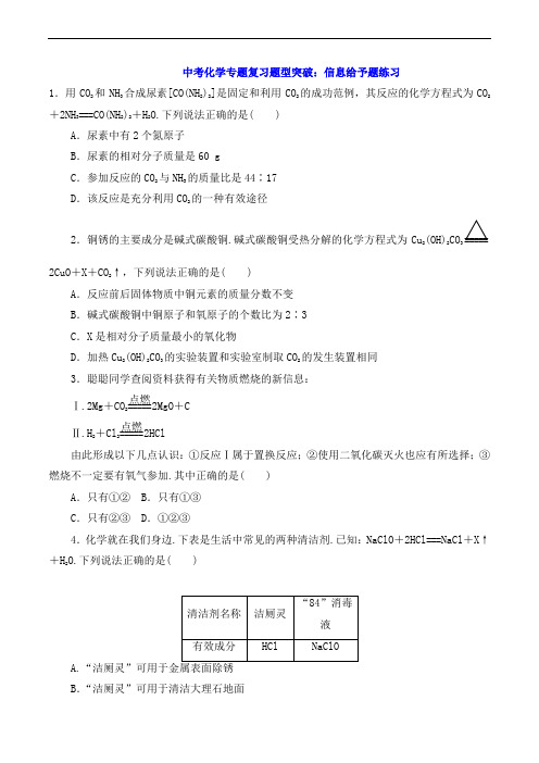 中考化学专题复习题型突破：信息给予题练习  