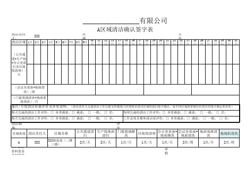 5S区域清洁签字确认表
