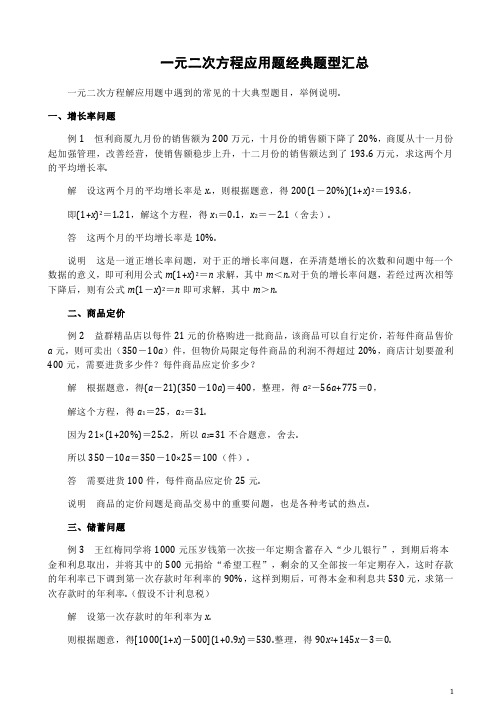 中考数学一元二次方程应用题经典题型汇总