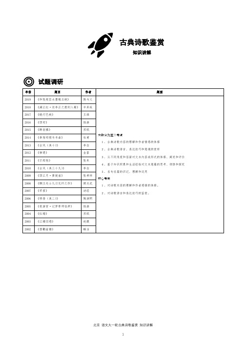 北京高考语文2021届古典诗歌鉴赏复习讲义