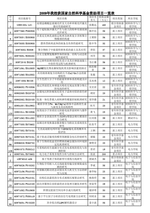 2009年华南理工大学自然科学国家基金