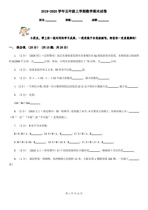 2019-2020学年五年级上学期数学期末试卷