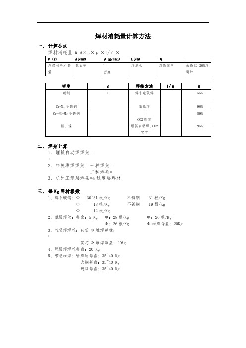 焊材消耗量计算方法