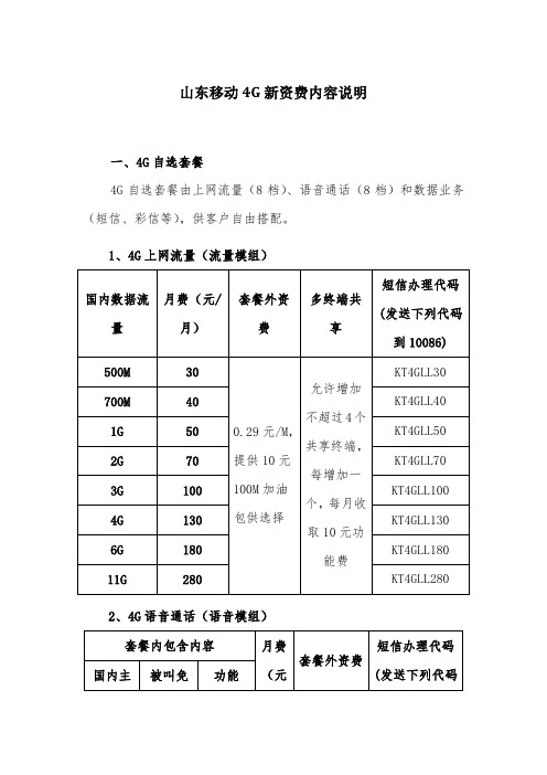 山东移动4G新资费内容说明