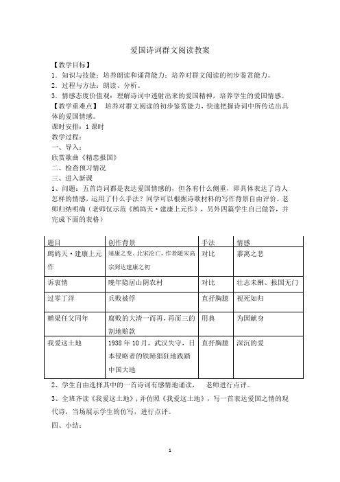 爱国诗词群文阅读教案 Microsoft Office Word 文档