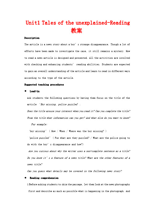 高中英语 unit1 Tales of the unexplainedreadi